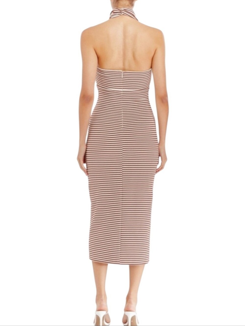 Amanda Uprichard Conchita Striped Halter Midi Bodycon Dress Size Large View 3